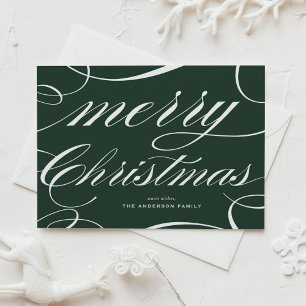 Elegant Flourish Script Green Merry Christmas Holiday Postcard