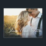 Elegant Flourish Script Photo Save Our Date Postcard<br><div class="desc">Announce your wedding date to family and friends with this elegant photo save the date postcard. It features a flourish script overlay. Personalise by adding your own photo and wedding details. This script save our date postcard is perfect for any wedding theme.</div>