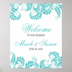 Elegant Flourish Turquoise Wedding Welcome Poster