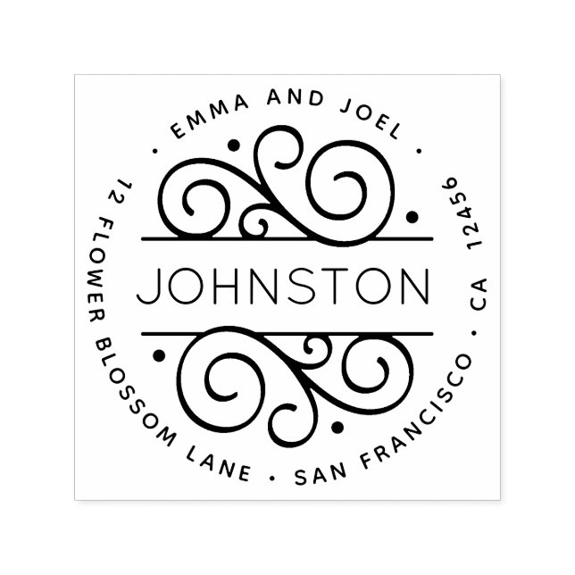 Elegant Flourished Round Return Address Self-inking Stamp (Design)