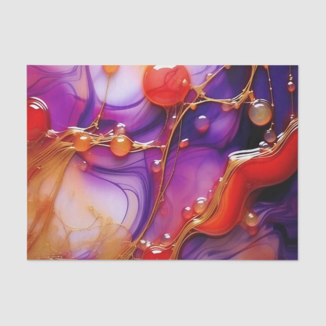 Elegant Flow Abstract Purple and Gold Fluid Tissue Paper (Front)