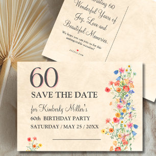 Elegant Flower 60 Years Party Floral 60th Birthday Announcement Postcard