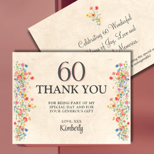 Elegant Flower 60 Years Party Floral 60th Birthday Thank You Card