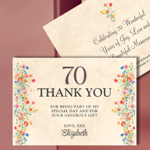 Elegant Flower 70 Years Party Floral 70th Birthday Thank You Card
