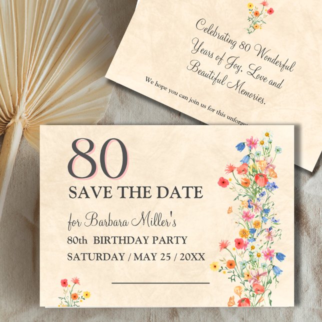 Elegant Flower 80 Years Party Floral 80th Birthday Save The Date (Creator Uploaded)