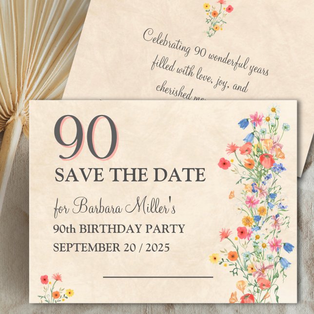 Elegant Flower 90 Years - Floral 90th Birthday Save The Date (Creator Uploaded)