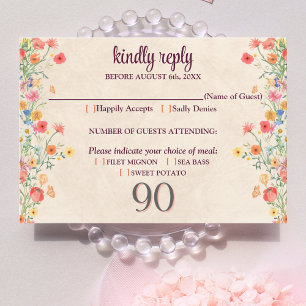 Elegant Flower 90 Years Party Floral 90th Birthday RSVP Card