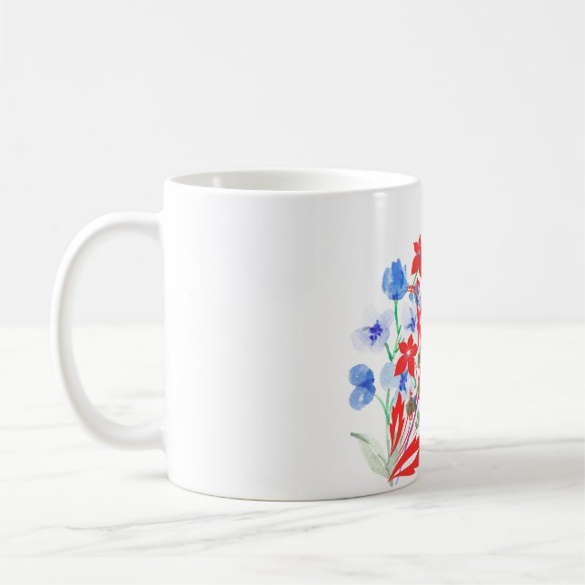 Elegant Flower and Leaves Artwork | Minimal  Coffee Mug (Left)