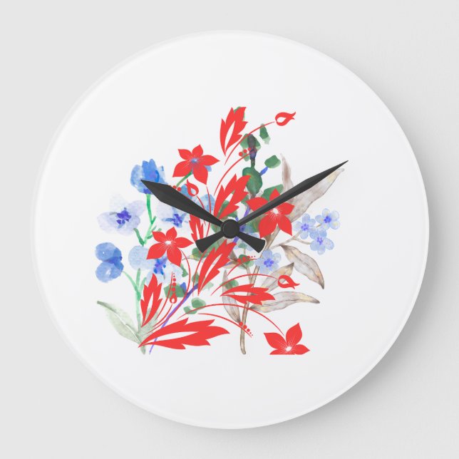 Elegant Flower and Leaves Artwork | Minimal  Large Clock (Front)