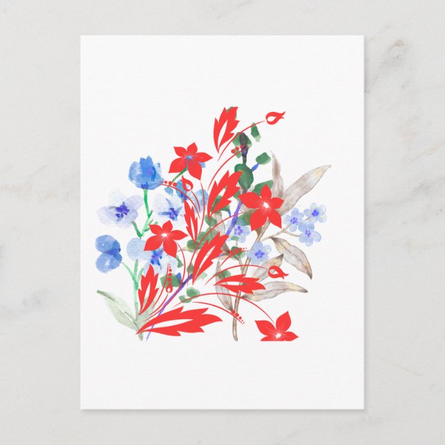 Elegant Flower and Leaves Artwork | Minimal  Postcard (Front)