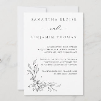 Elegant Flower Black and White Invitation