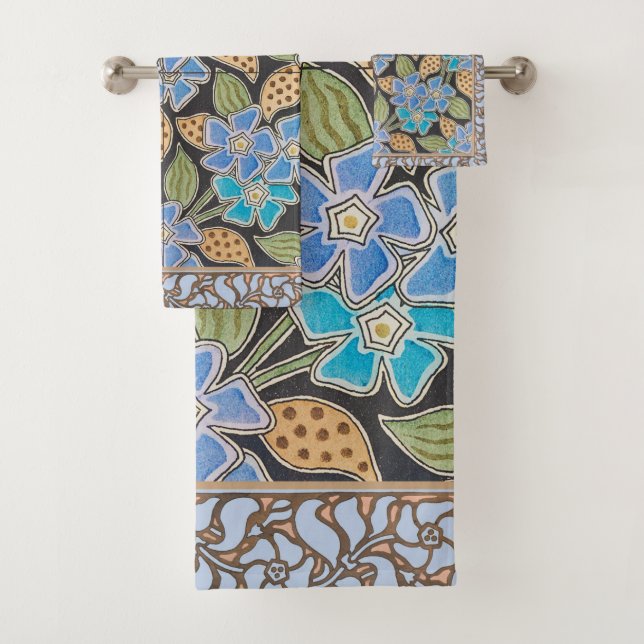 Elegant Flower Blue Periwinkle Floral Classic Bath Towel Set (Insitu)
