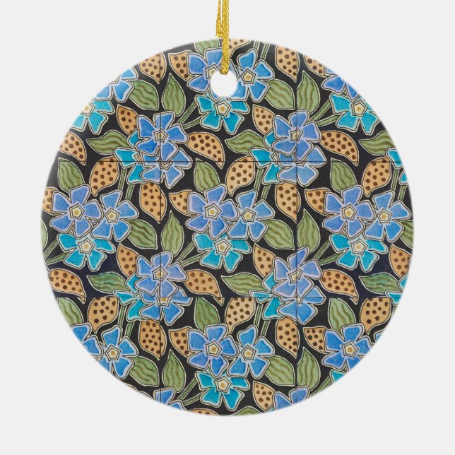 Elegant Flower Blue Periwinkle Floral Classic Ceramic Ornament (Back)