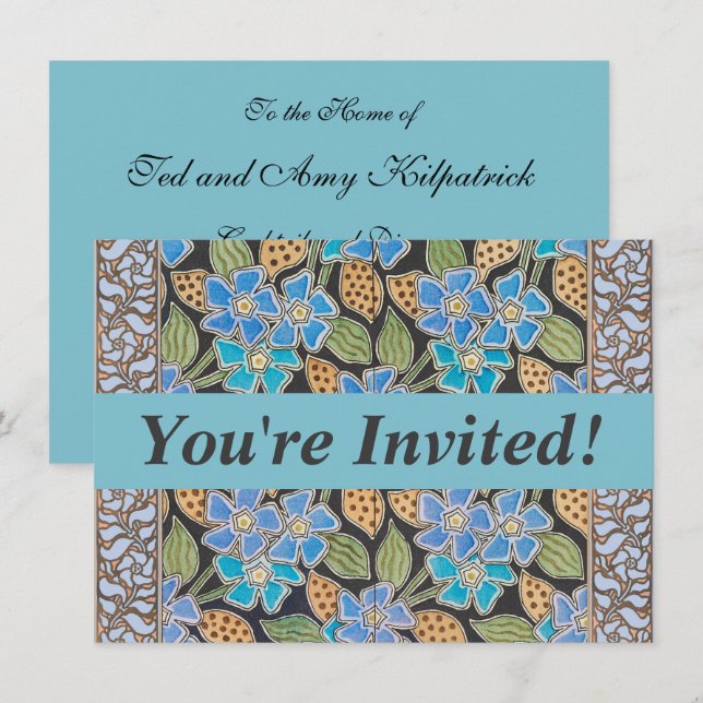 Elegant Flower Blue Periwinkle Floral Classic Invitation (Front/Back)