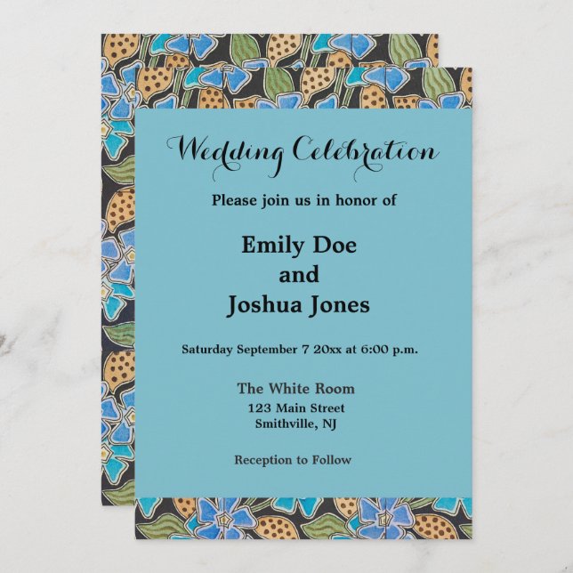 Elegant Flower Blue Periwinkle Floral Classic Invitation (Front/Back)