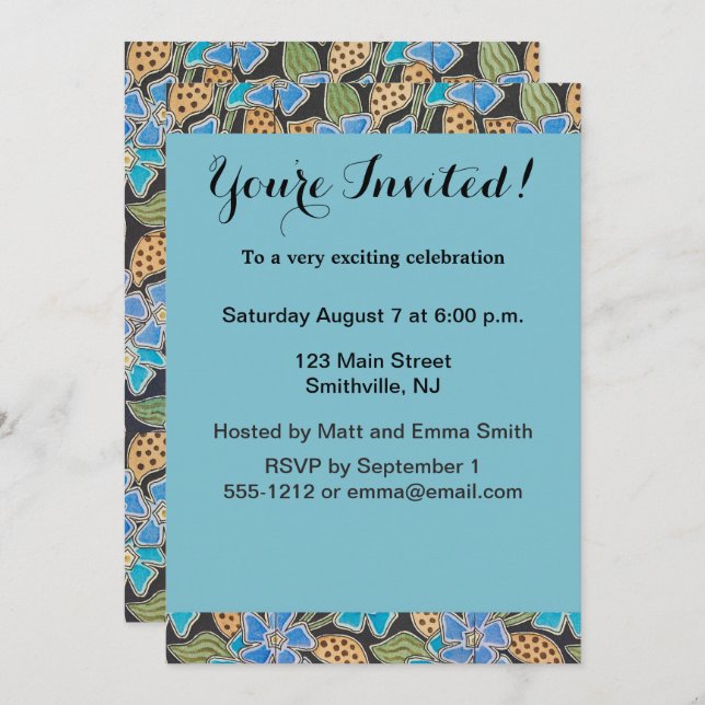 Elegant Flower Blue Periwinkle Floral Classic Invitation (Front/Back)
