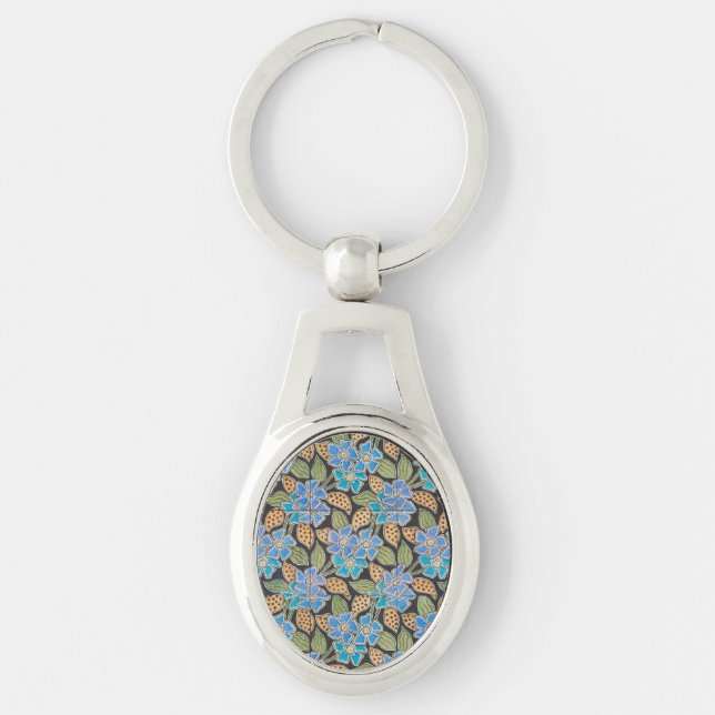 Elegant Flower Blue Periwinkle Floral Classic Key Ring (Front)