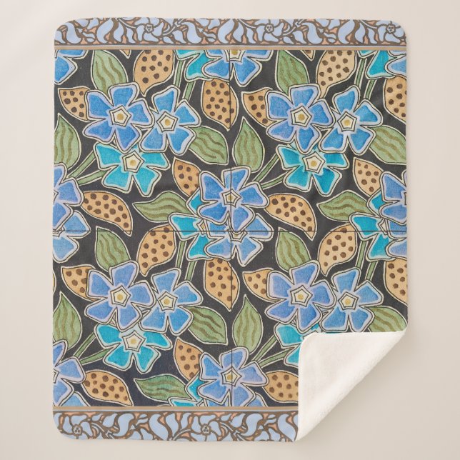 Elegant Flower Blue Periwinkle Floral Classic Sherpa Blanket (Front)