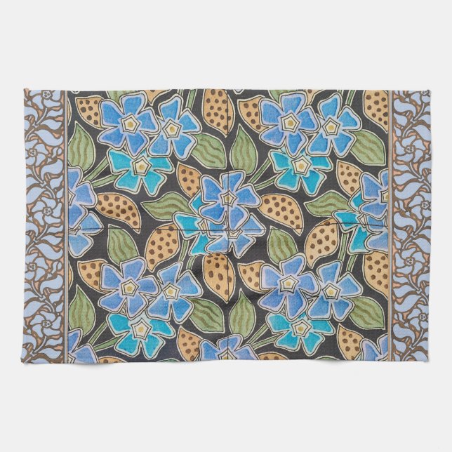 Elegant Flower Blue Periwinkle Floral Classic Tea Towel (Horizontal)