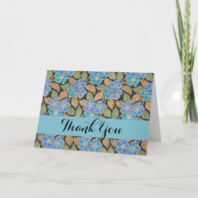 Elegant Flower Blue Periwinkle Floral Classic Thank You Card (Front)