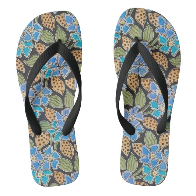 Elegant Flower Blue Periwinkle Floral Classic Thongs (Footbed)