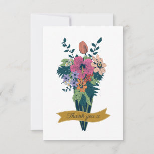Elegant Flower Bouquet Ribbon Thank You Card