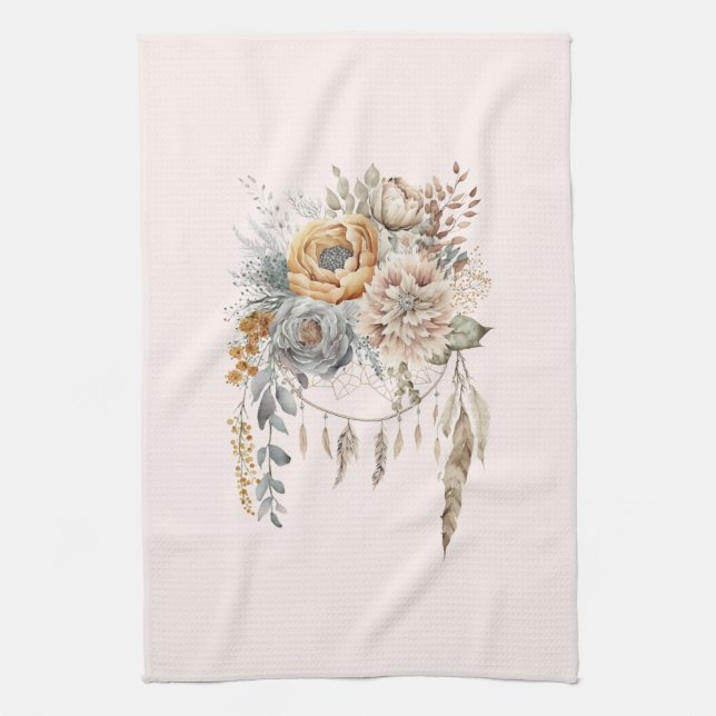Elegant Flower Bouquet with Dreamcatcher Tea Towel (Vertical)