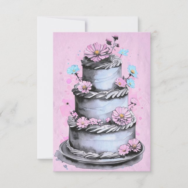 Elegant Flower Cake Birthday Card (Front)