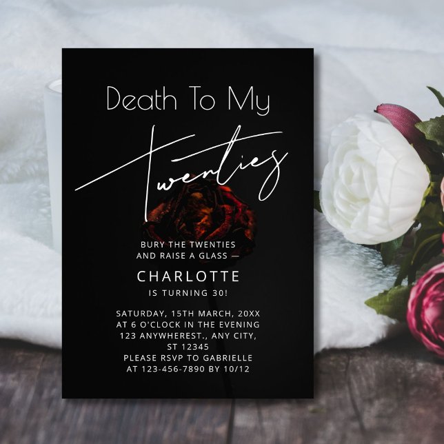 Elegant Flower "Death to My 20s" 30th Birthday Invitation ( Elegant Flower _Death to My 20s_ 30th Birthday Invitation)