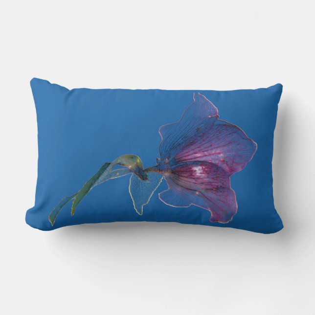 Elegant flower design pastel cobalt blue lumbar cushion (Front)