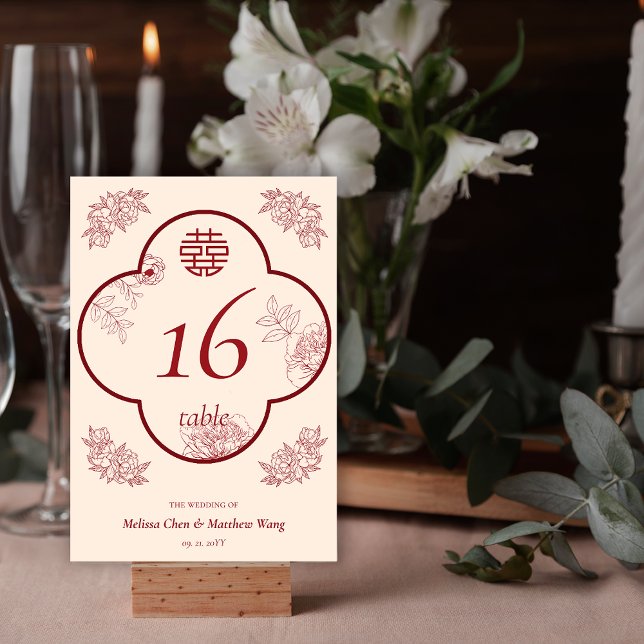 Elegant Flower Double Xi Wedding Table Number (Elegant Flower Double Xi Wedding Table Number)