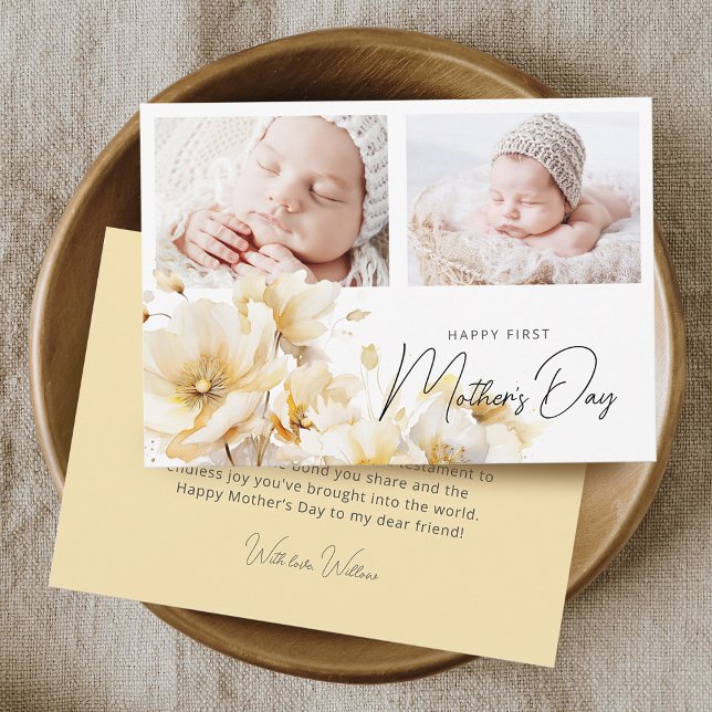 Elegant Flower First Mother's Day 2 Photos Flat Card (Elegant Flower First Mother's Day 2 Photos Flat Card)