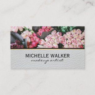 Elegant Flower Florist Leather Business Card