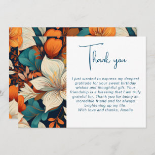 Elegant Flower Foliage Pattern Birthday Thank You Card