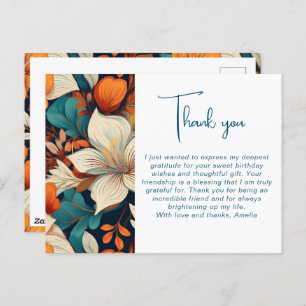 Elegant Flower Foliage Pattern Thank you Postcard
