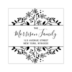 elegant flower frame script address rubber stamp