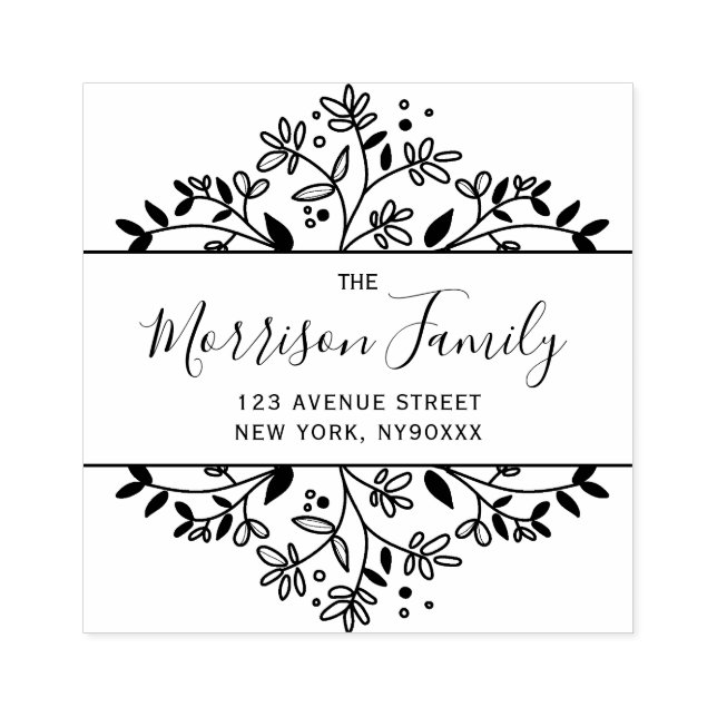 elegant flower frame script address rubber stamp (Imprint)