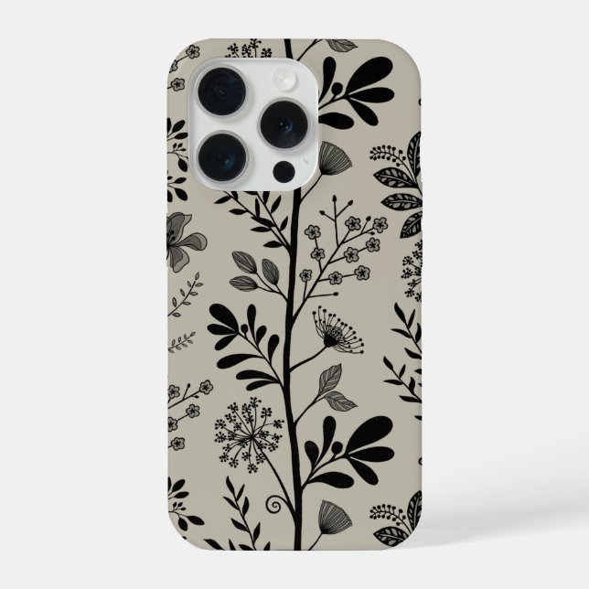 Elegant Flower Garden Reverie Black and Beige iPhone Case (Back)