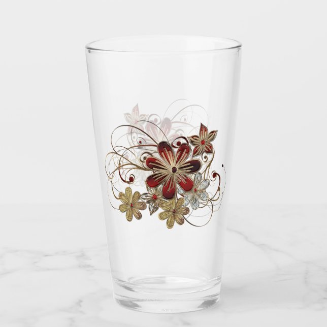 Elegant Flower Gems Ruby Diamond Drinking Glass (Front)