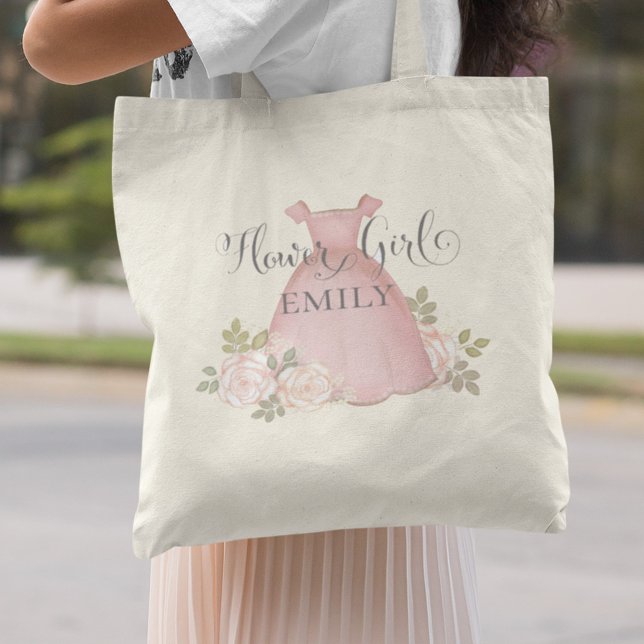 Elegant Flower Girl Modern Blush Floral Pink Tote Bag (Creator Uploaded)