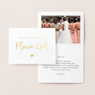 Elegant Flower Girl Thank You Photo Gold Foil Card