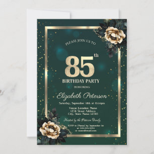Elegant Flower Gold Frame Stars Green 85th Invitation