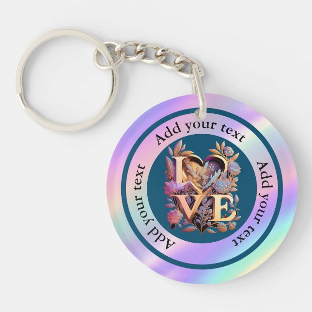 Elegant Flower, Heart and Golden Love Key Ring (Front)