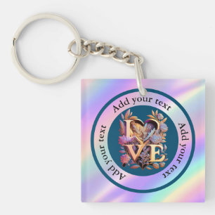 Elegant Flower, Heart and Golden Love Key Ring