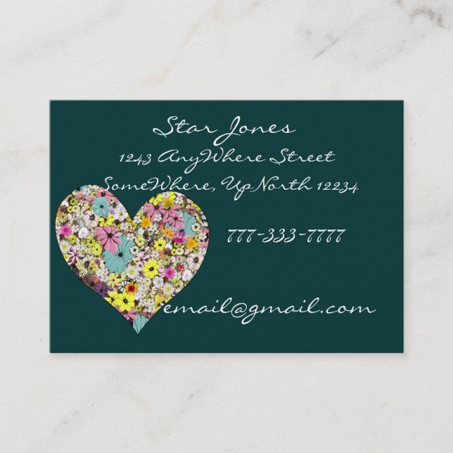 Elegant Flower Heart Business Card - (Front)