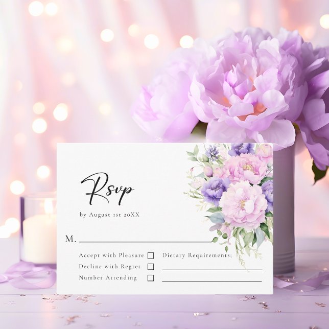 Elegant Flower Peony Lavender Pink Wedding RSVP Card (Elegant Flower Peony Lavender Pink Wedding RSVP Card)