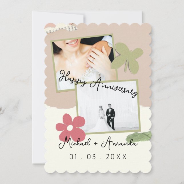 elegant flower Photo Collage Wedding Anniversary Card (Front)