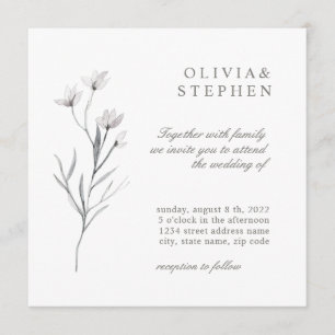 Elegant Flower. Simple Formal black white Wedding Invitation