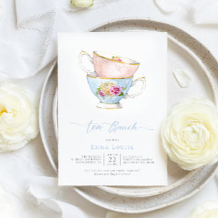 Elegant Flower Tea Cup With Flowers Tea Brunch Invitation