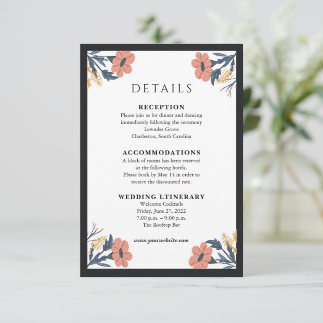 Elegant Flower Wedding Invitation Enclosure Cards (Standing Front)